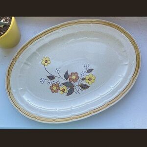 Vintage Floral Speckled Stoneware Platter, Crown Manor Stoneware Serving Platter